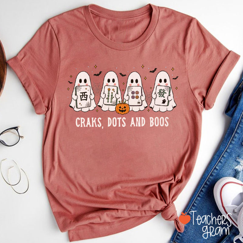Craks Dots And Boos Mahjong Ghost Halloween Teacher T-Shirt