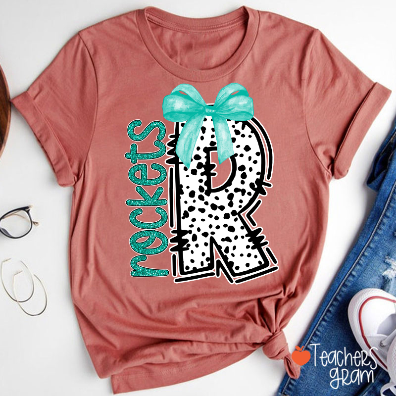 Personalized Mascot Coquette Bow Polka Dot Teacher T-Shirt
