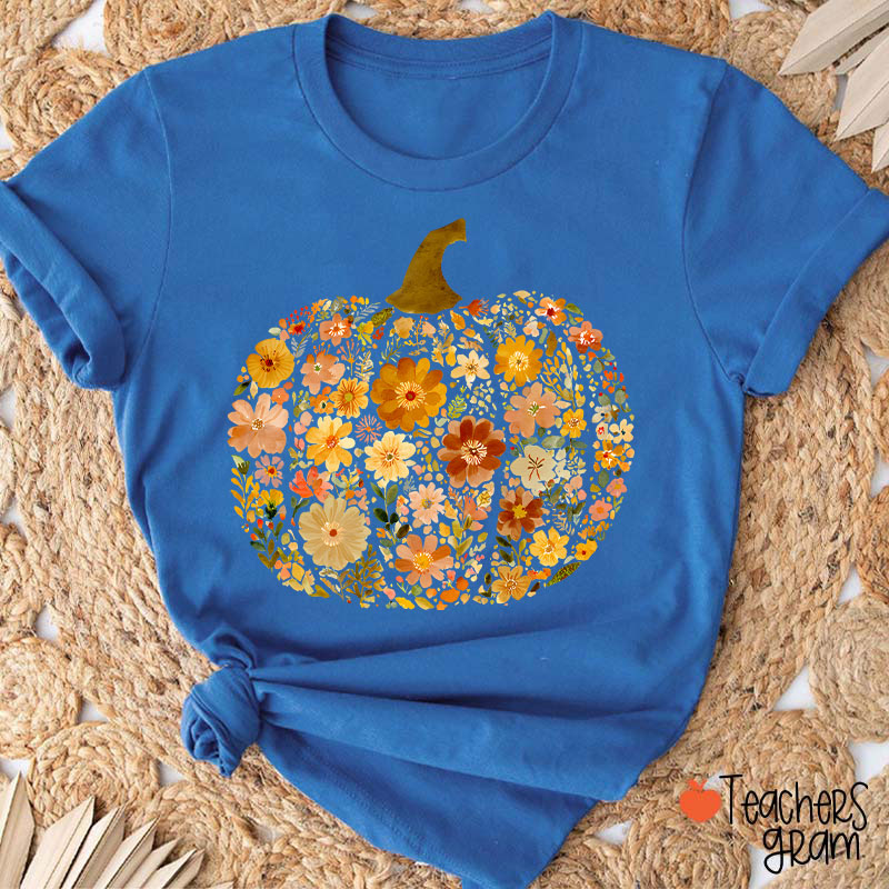 Pumpkin Orange Flowers Grass Teacher T-Shirt