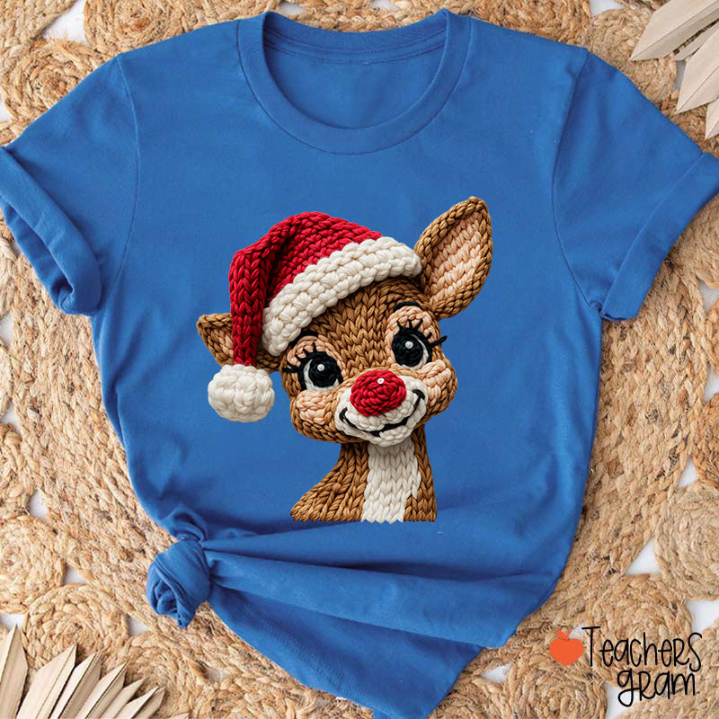 Faux Yarn Christmas Reindeer Teacher T-shirt