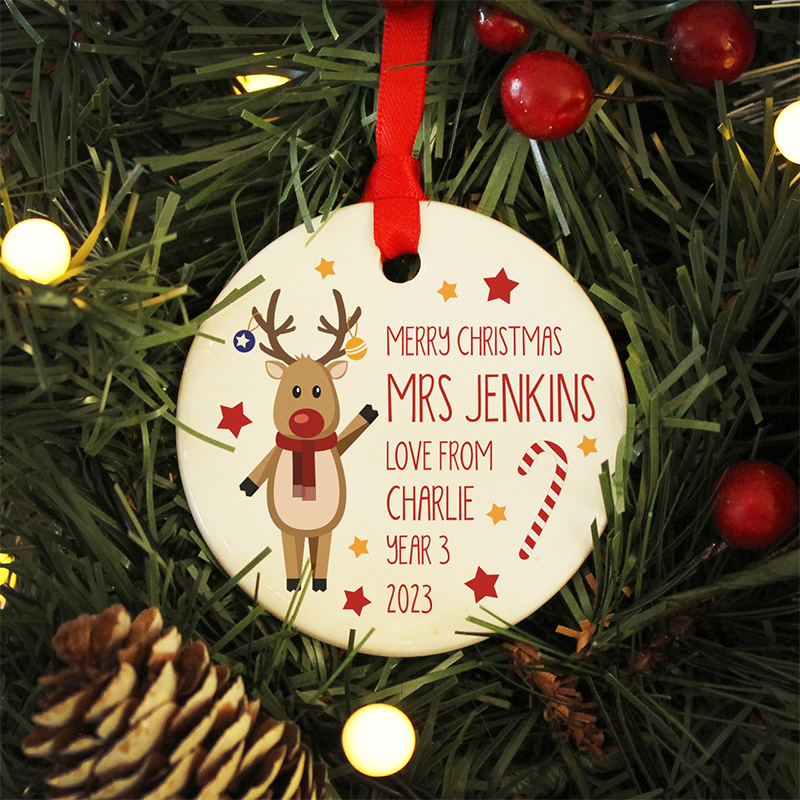 Personalized Merry Christmas To You Teacher Ceramic Christmas Ornament
