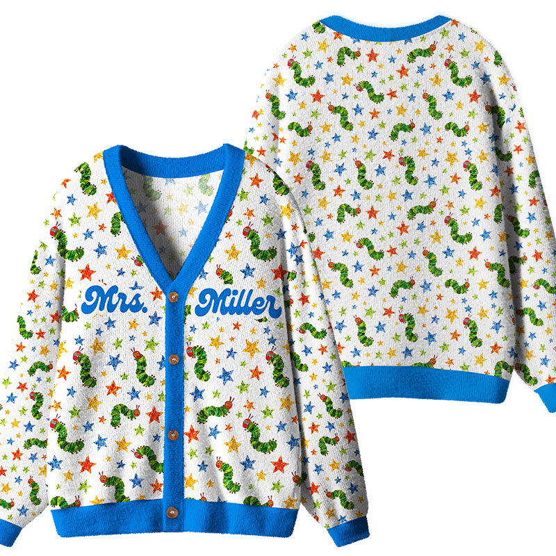 Personalized Name Star Caterpillar Teacher Ugly Cardigan Sweaters