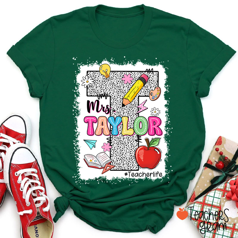 Personalized Name Initials Polka Dot Teacher T-Shirt