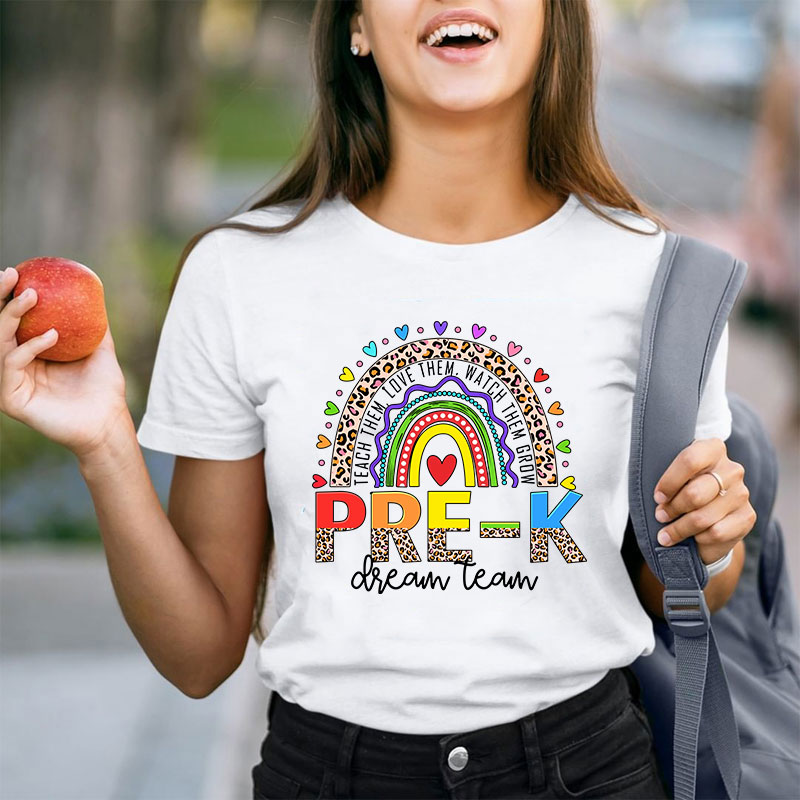 Personalized Grade Leopard Rainbow Teacher T-Shirt