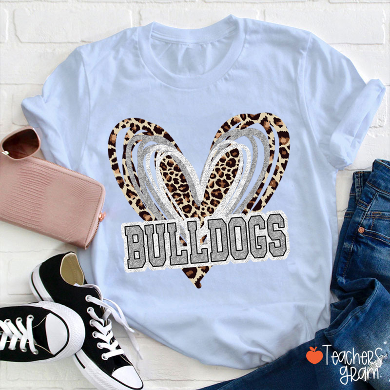 Personalized Mascot Love Heart Leopard Teacher T-Shirt