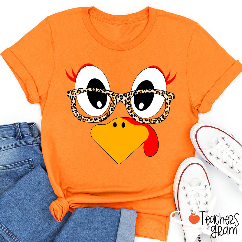 Turkey With Leopard Print Glasses Teacher T-Shirt