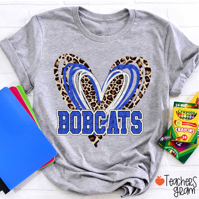 Personalized Mascot Love Heart Leopard Teacher T-Shirt