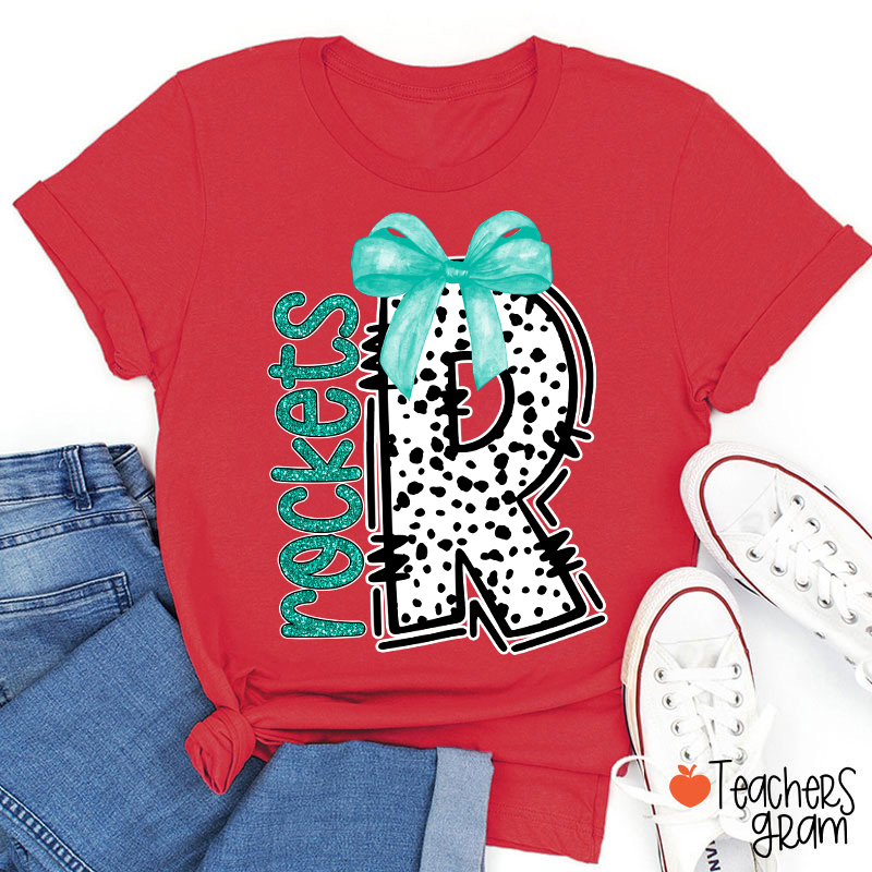 Personalized Mascot Coquette Bow Polka Dot Teacher T-Shirt