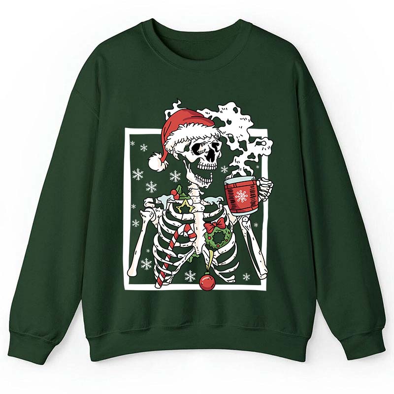 Skeleton With Smiling Skull Drinking Coffee Latte Teacher Sweatshirt