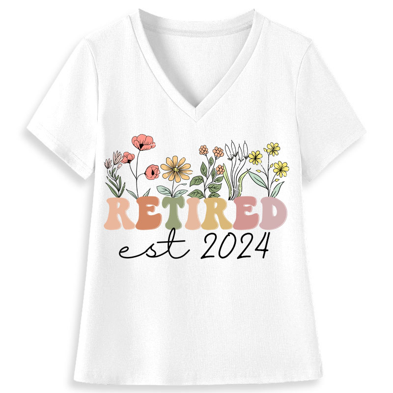 Personalized Retired Est Teacher Female V-Neck T-Shirt