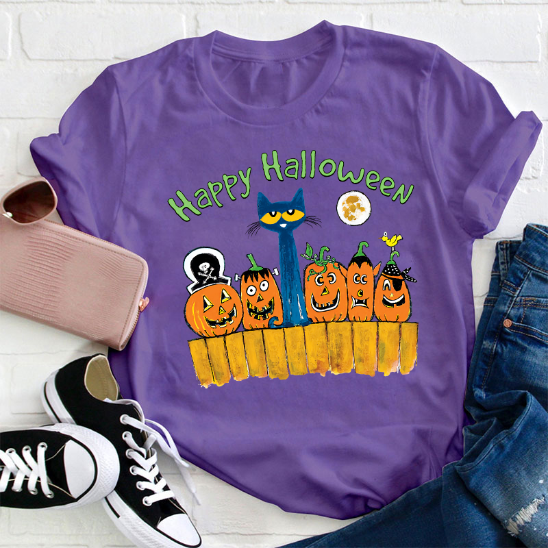 Happy Halloween Cat Moon Pmpkins  T-Shirt