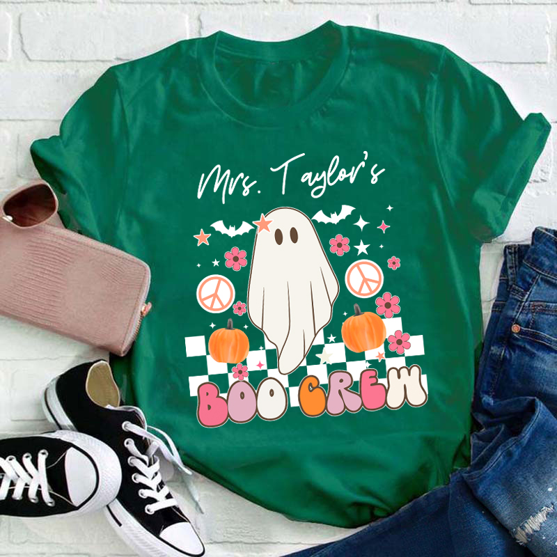 Personalized Name Halloween Boo Crew Teacher T-Shirt