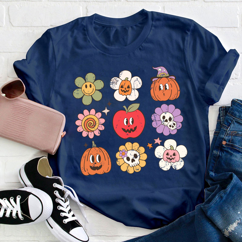 Daisy Apple Pumpkin Halloween Teacher T-Shirt