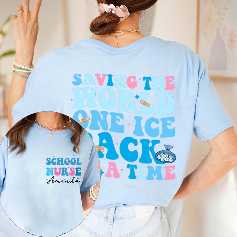 Personalized Saving The World One Ice Pack At A Time Teacher Two Sided T-Shirt