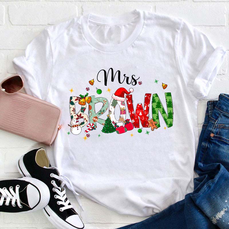 Personalized Name Christmas Atmosphere Teacher T-Shirt