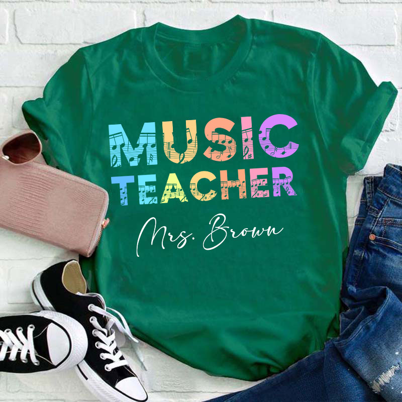 Personalized Name Colorful Music Teacher T-Shirt