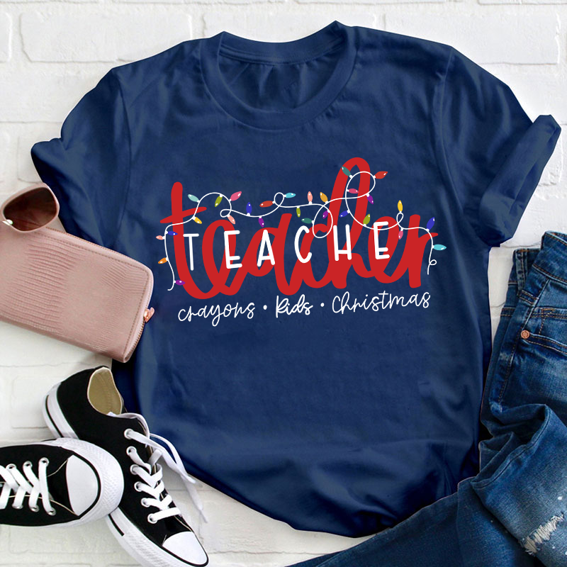 Crayons Kids Christmas Teacher T-Shirt