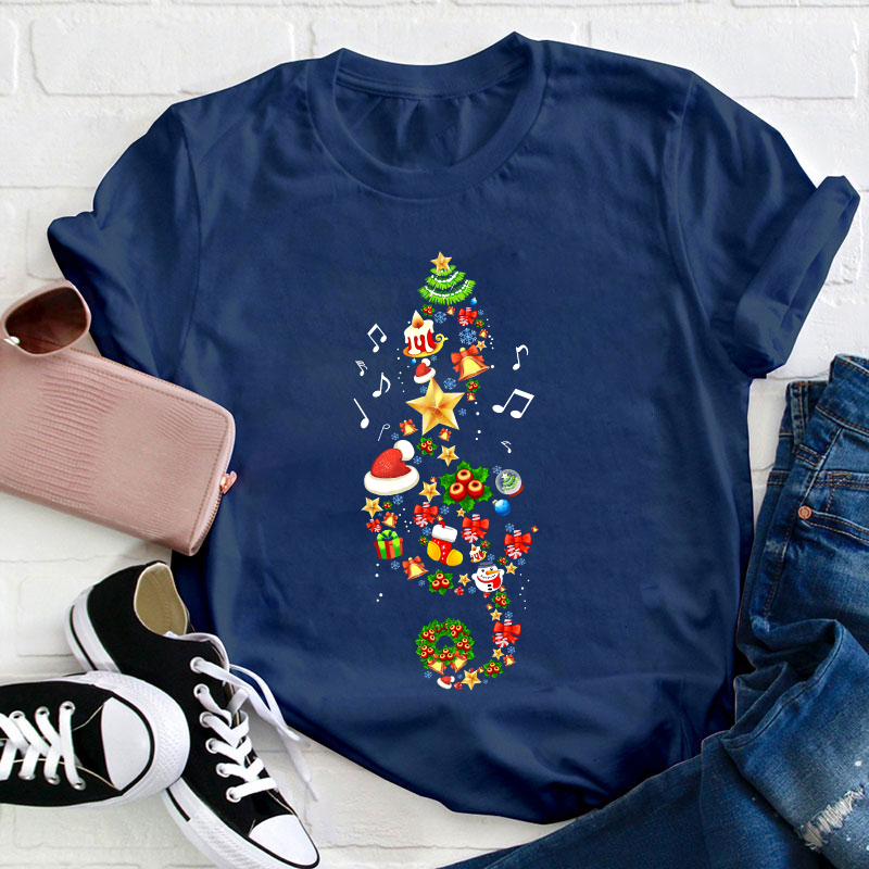 Christmas Tree With Music Notes Teacher T-Shirt