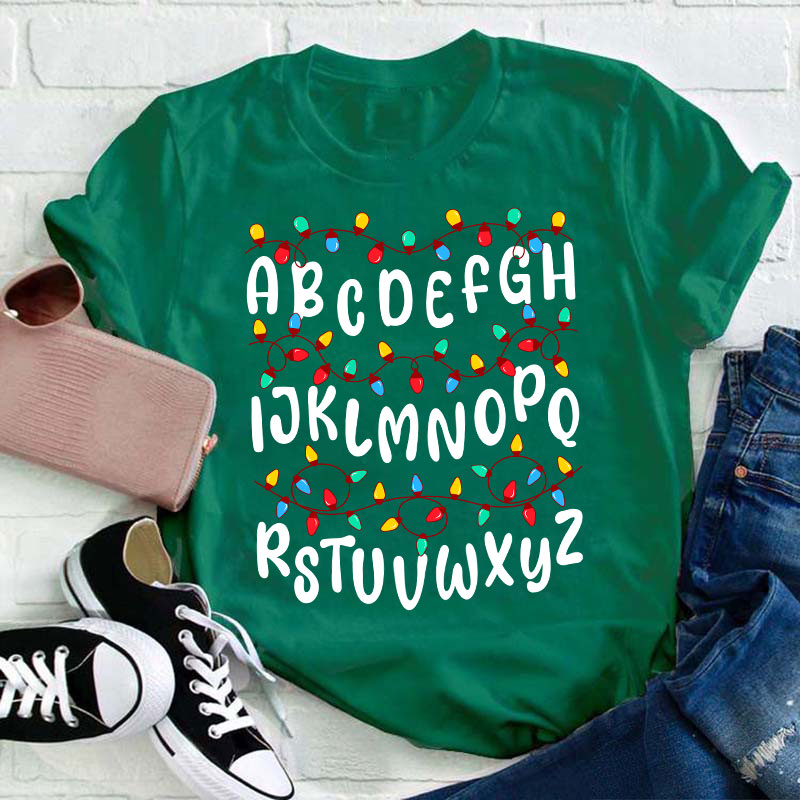 Colorful Christmas Light Alphabet Teacher T-Shirt