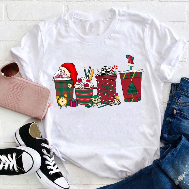 Cute Christmas Coffee Teacher T-Shirt