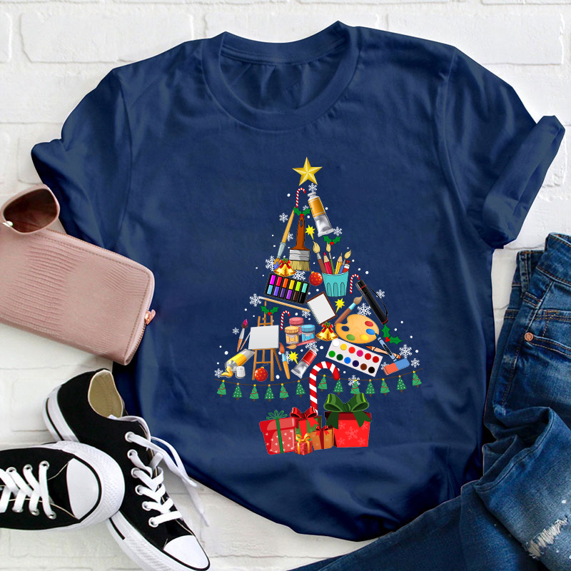 Draw A Christmas Tree Teacher T-Shirt