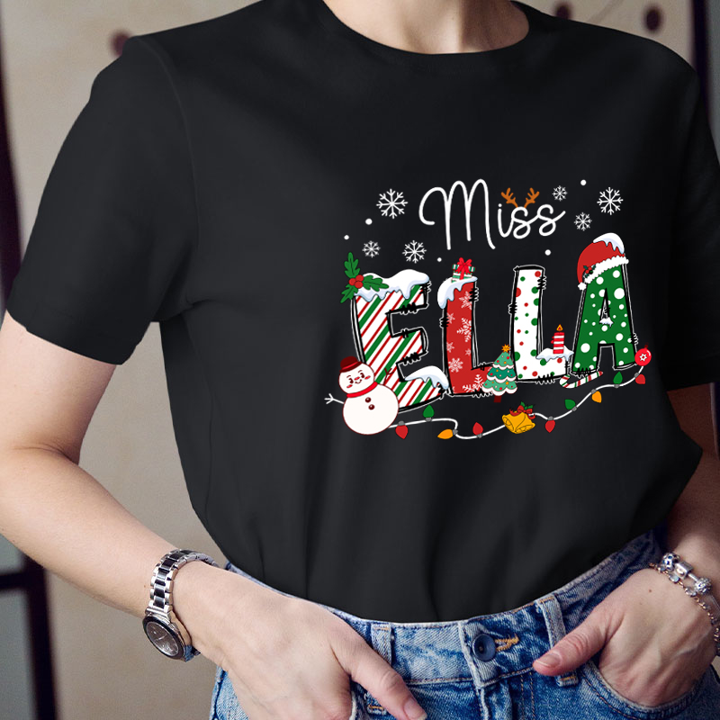 Personalized Name Christmas Crew Teacher T-Shirt