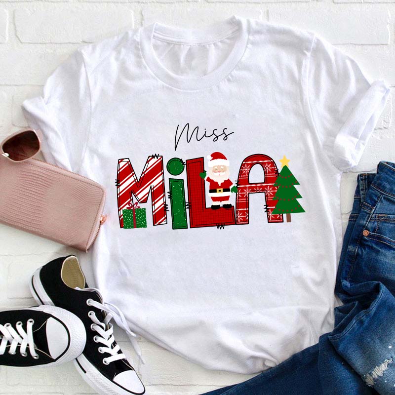 Personalized Name Merry Christmas Teacher T-Shirt