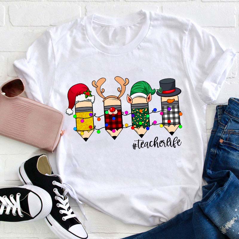 Pencil Christmas Teacher T-Shirt