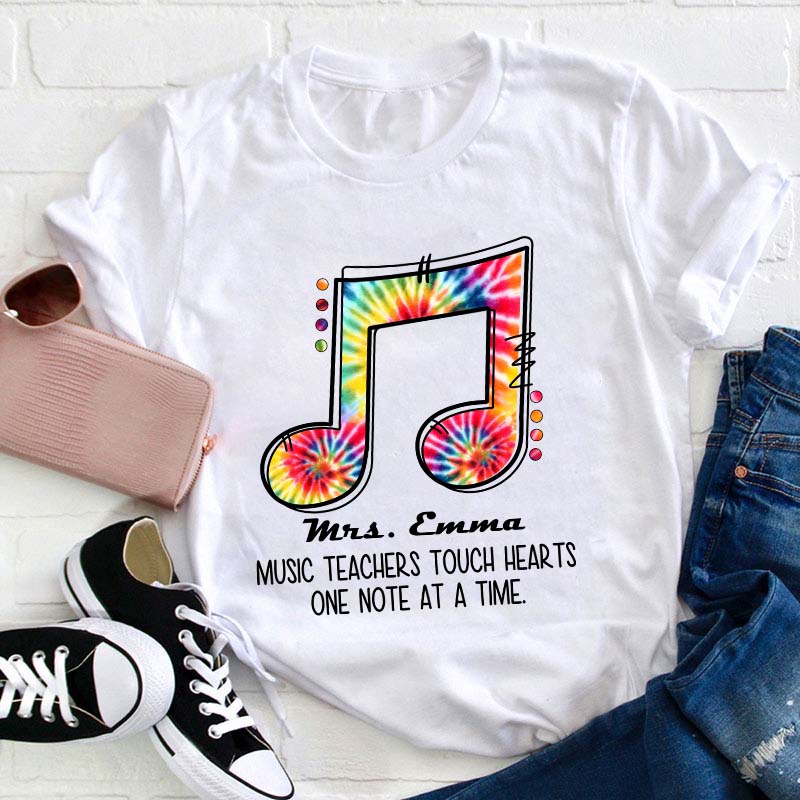 Personalized Music Teacher Touch Hearts One Note At A Time Teacher T-Shirt