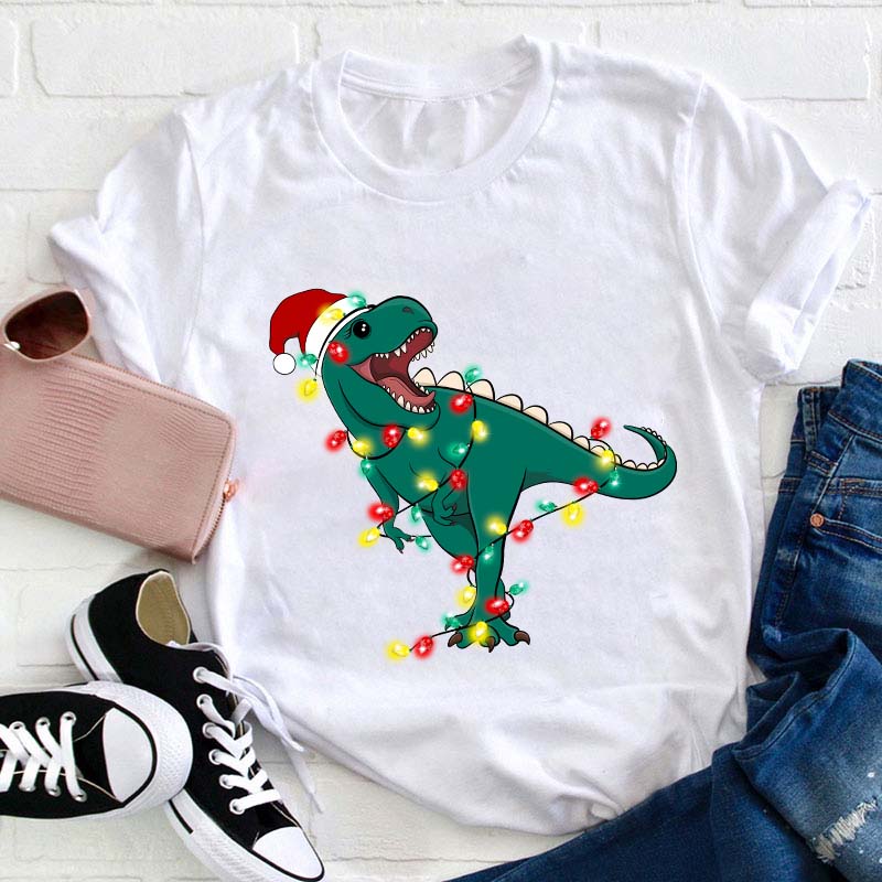 Cute Dino Christmas Teacher T-Shirt