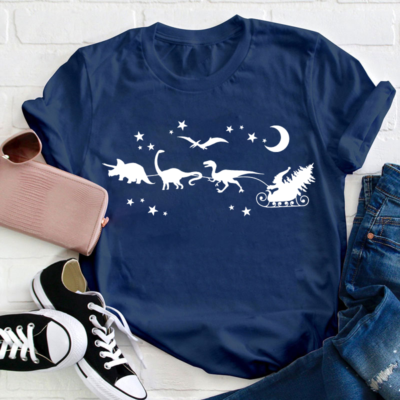 Christmas Dinosaur Sleigh Ride Teacher T-Shirt