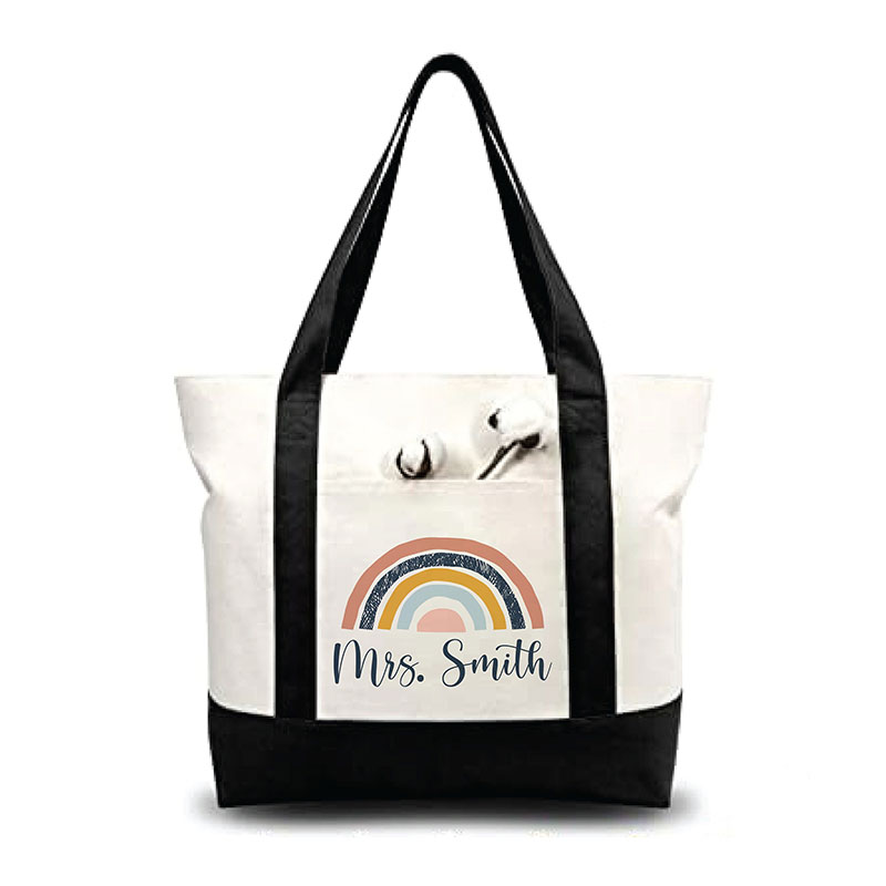 Personalized Name Rainbow Color Block Tote Bag