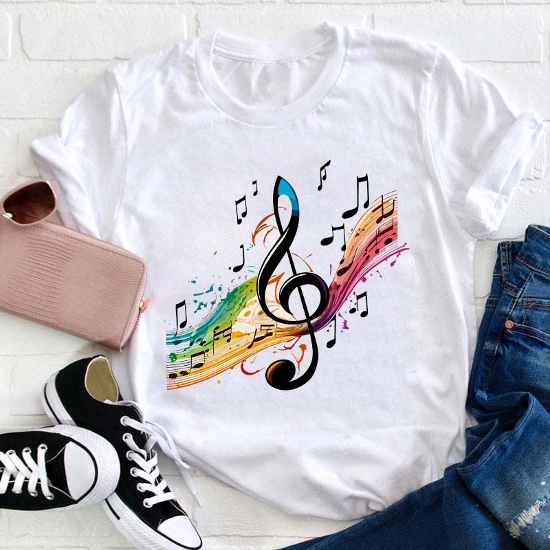 Colorful Music Note Teacher T-Shirt