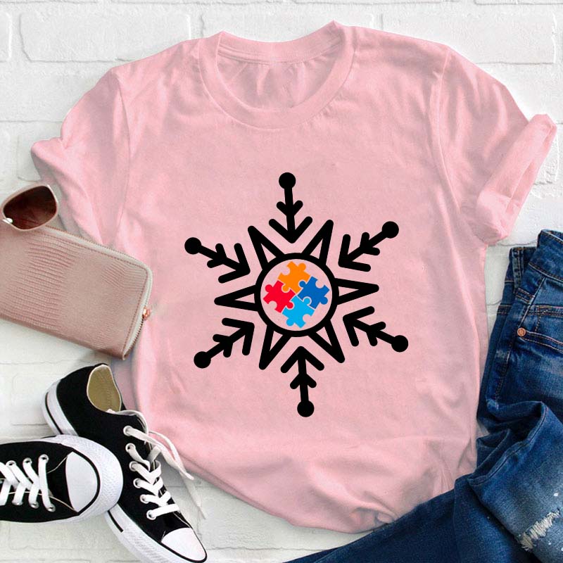 Autism Awareness Snowflake Teacher T-Shirt