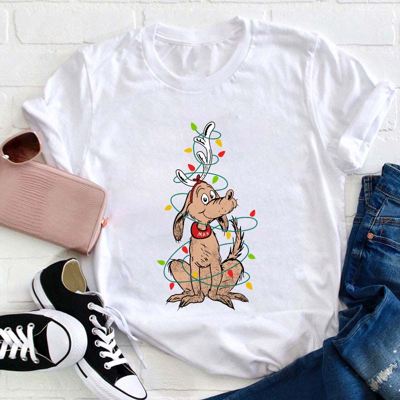 Puppy Elk Surrounded By Lights Teacher T-Shirt