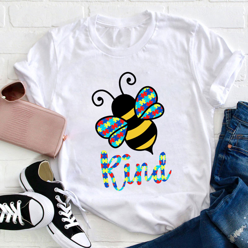 Bee Kind Colorful Puzzle Teacher T-Shirt