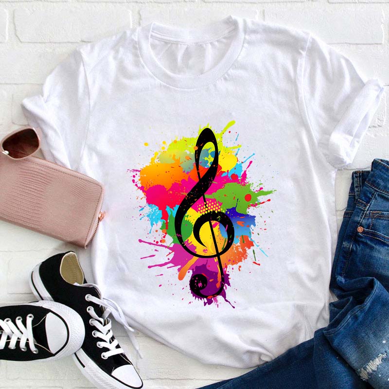 Splash Ink Music Symbol Teacher T-Shirt