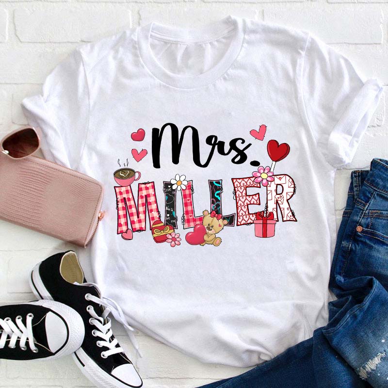 Personalized Valentine Vibe Teacher T-Shirt