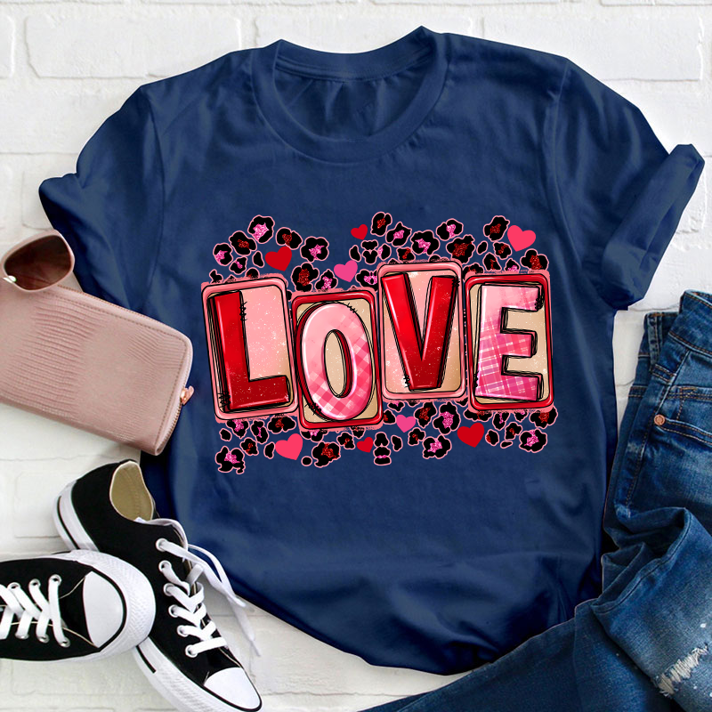 Pink Leopard Love Teacher T-Shirt