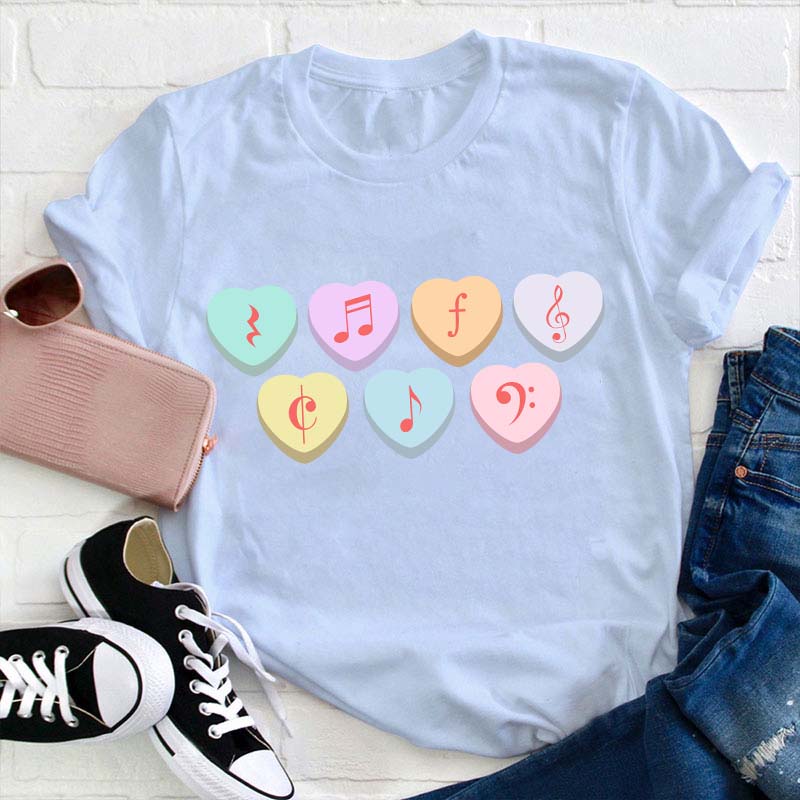 Music Note Heart Candy Teacher T-Shirt