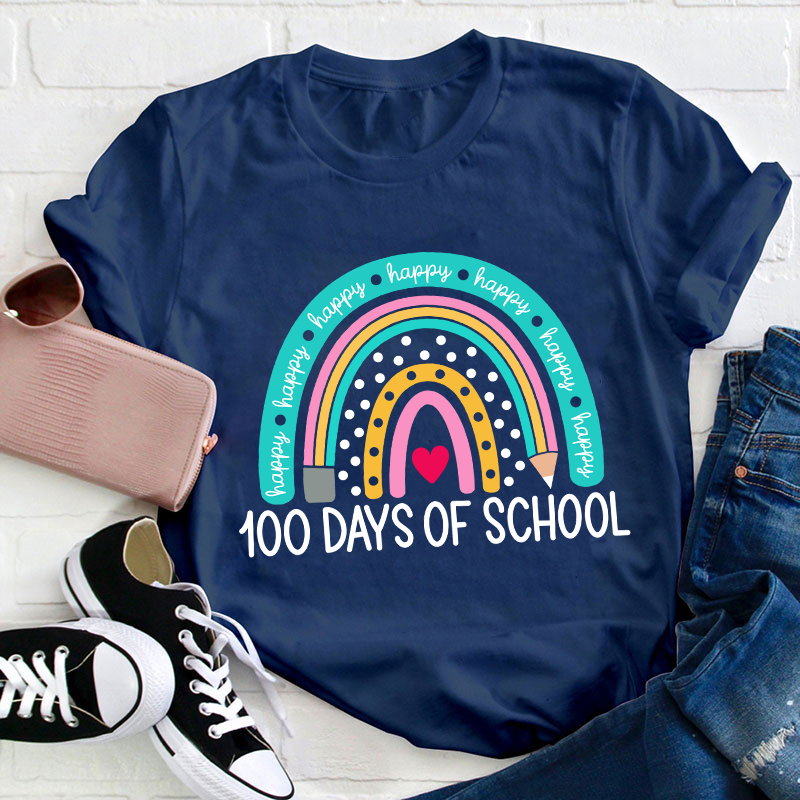 Happy 100 Days Of School Rainbow Teacher T-Shirt