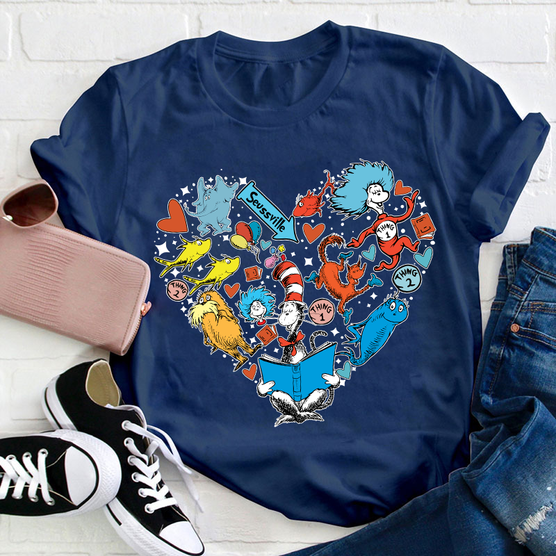 The Cat In The Hat Heart Teacher T-Shirt