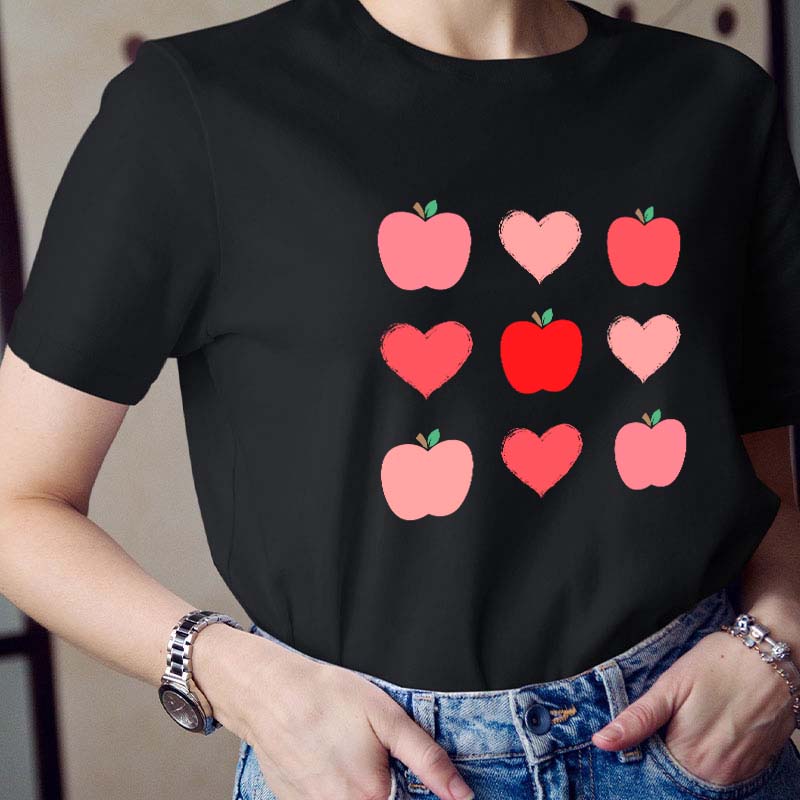 Apple Heart Valentines Day Teacher T-Shirt