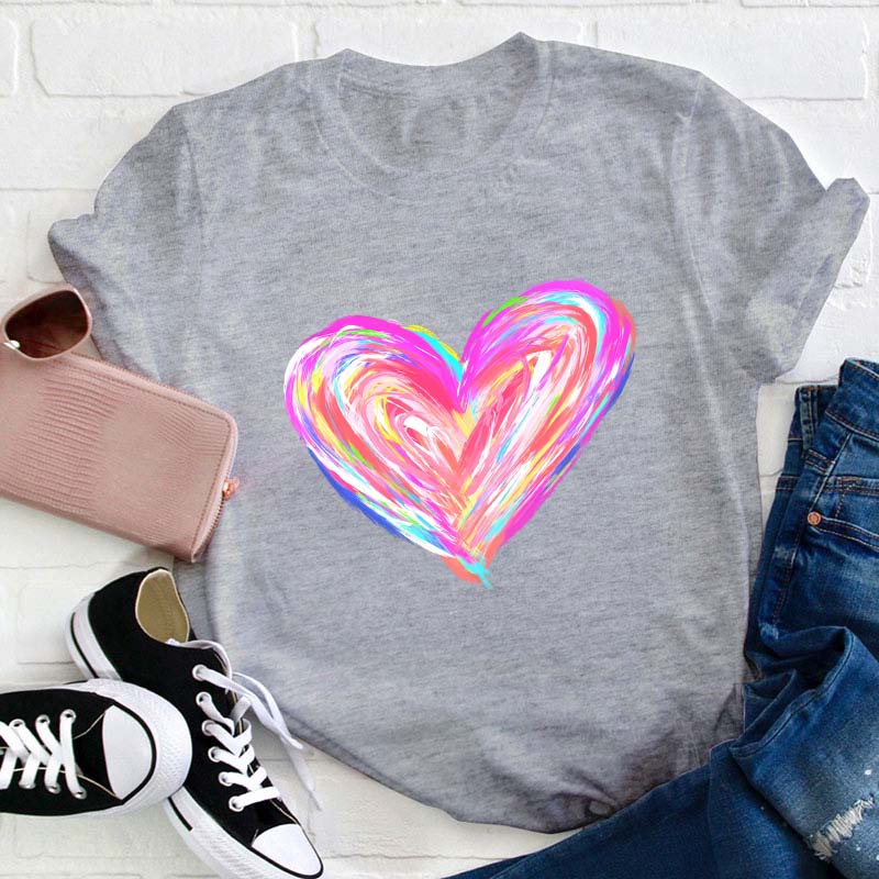Colorful Rainbow Heart Teacher T-Shirt