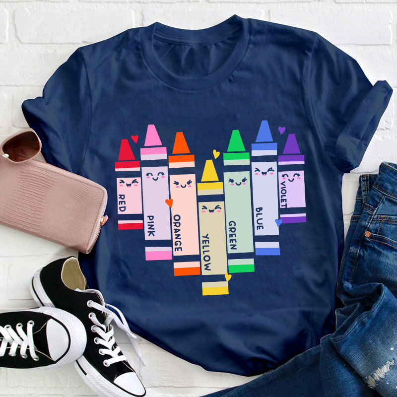 Colorful Crayons Heart Teacher T-Shirt