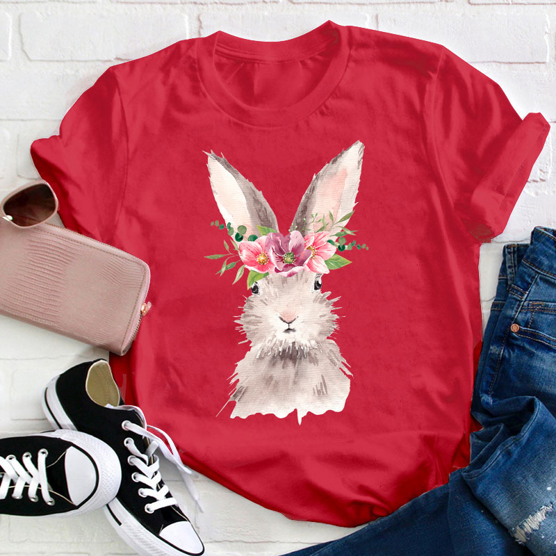 Beautiful Watercolor Bunny Teacher T-Shirt