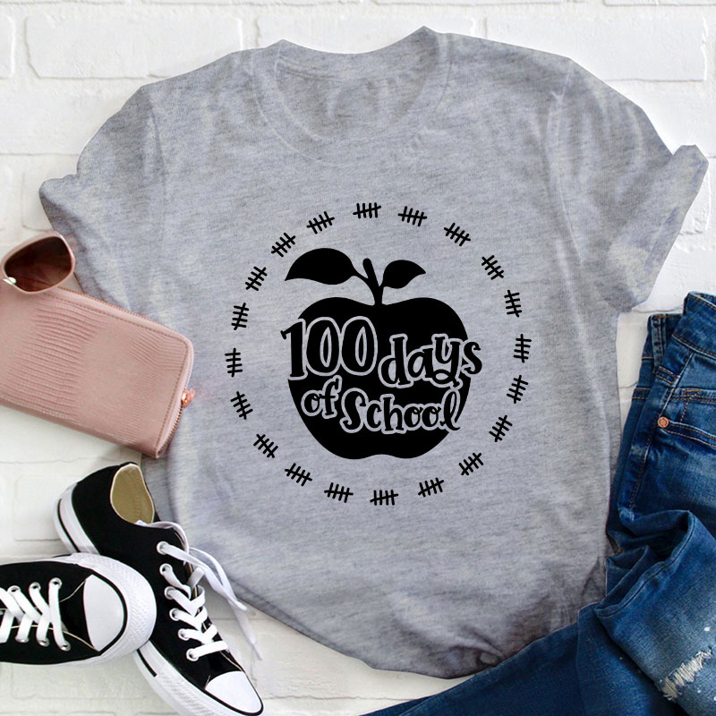 100 Days Of School Apple Teacher T-Shirt