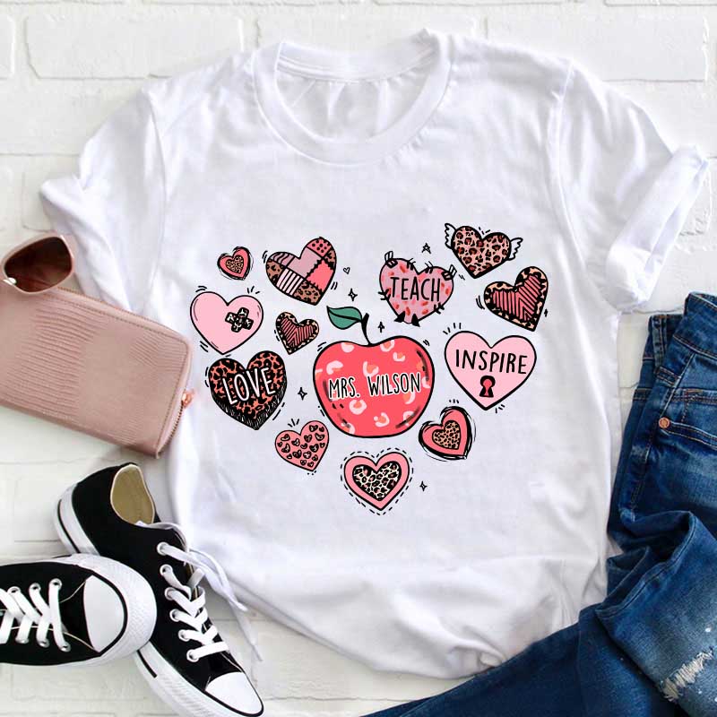 Personalized Teach Love Inspire Heart Teacher T-Shirt