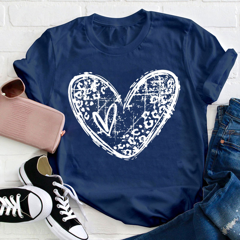 Leopard Love Heart Teacher T-Shirt