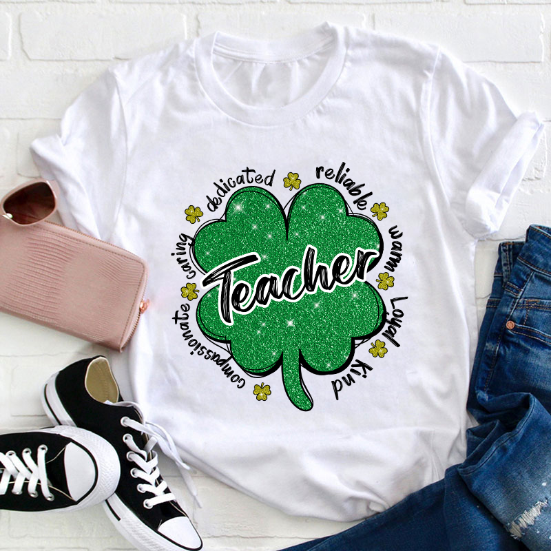 Glitter Motivate Shamrock Teacher T-Shirt